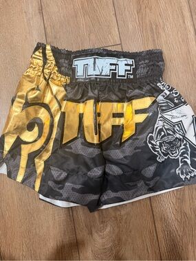 Tuff Athletics Muay Thai White & Black Elastic Waist Shorts 0370